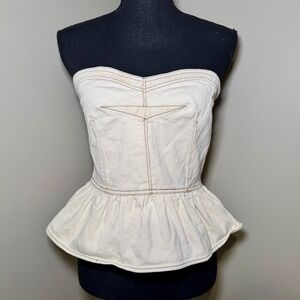 Dash of‎ Nash Cream Denim Peplum Corset Top Strapless Contrast Stitch Small